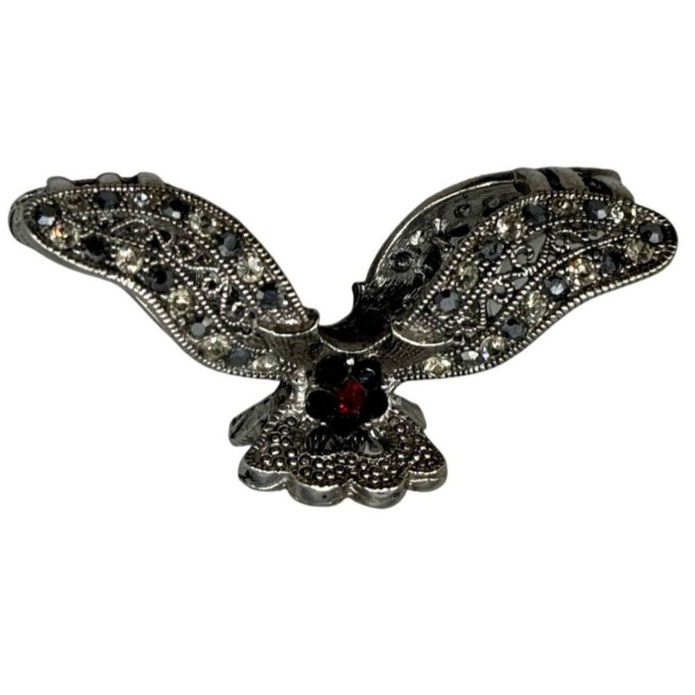 women's metal embellished hair clip silver color red faux stone 3x1.5" READ